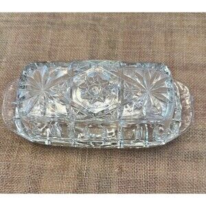 Vintage Butter Dish EAPG Anchor Hocking Star Of David Clear Glass.
